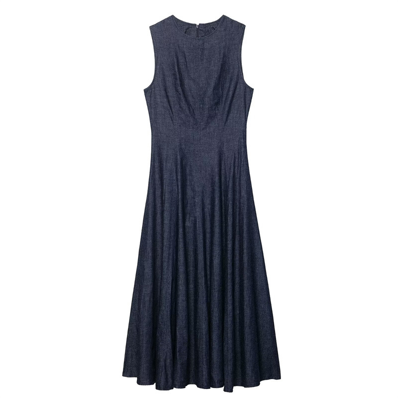 Midi Dress - Gaun midi denim retro model slim