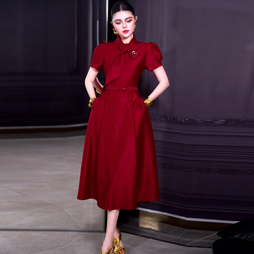 Women'S Red Formal Wear - ZJYT Gaun Wanita Merah Tren 2026