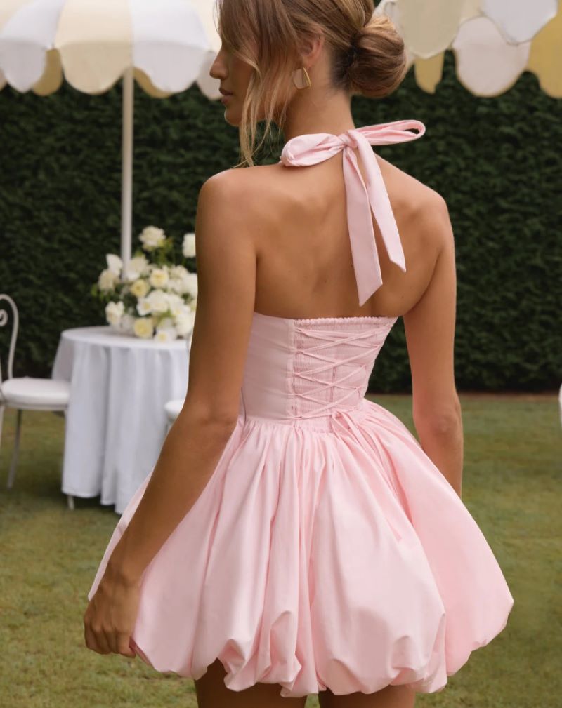 Women'S Red Formal Wear - Gaun Pendek Korset Halter Elegan Gaun