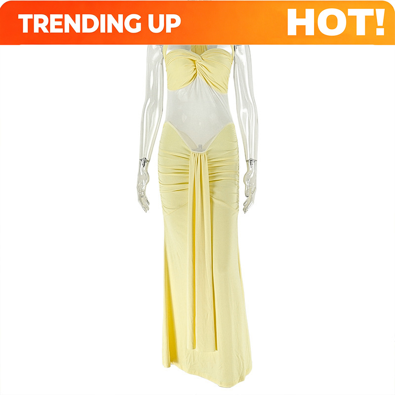 Midi Dress - Gaun Bodycon Halter Tanpa Punggung Wanita