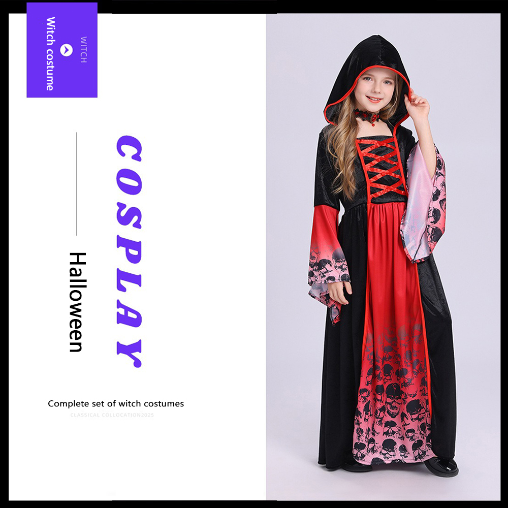Women'S Red Formal Wear - Kostum Penyihir Merah Hitam Gaun Panjang