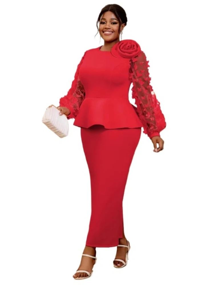 Women'S Red Formal Wear - Gaun Maxi Panjang Afrika Ukuran Besar