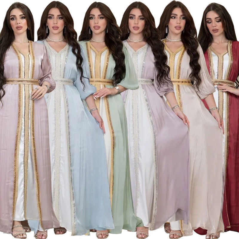 Evening Gown - Gaun Pesta Lavender Berpayet V-Neck Lengan