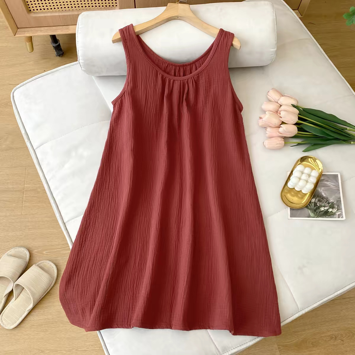 Gaun Tank Tanpa Lengan Kasual  - Midi Dress ulasan dan harga