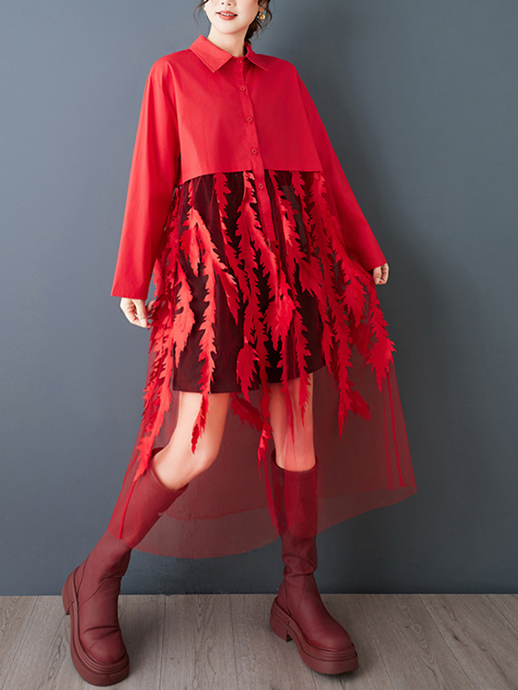 Gaun Kemeja Vintage Merah Patc - Women'S Red Formal Wear ulasan dan harga