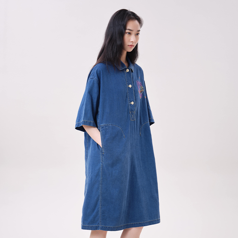 MOVEUP Gaun Denim Lyocell Kera - Midi Dress ulasan dan harga