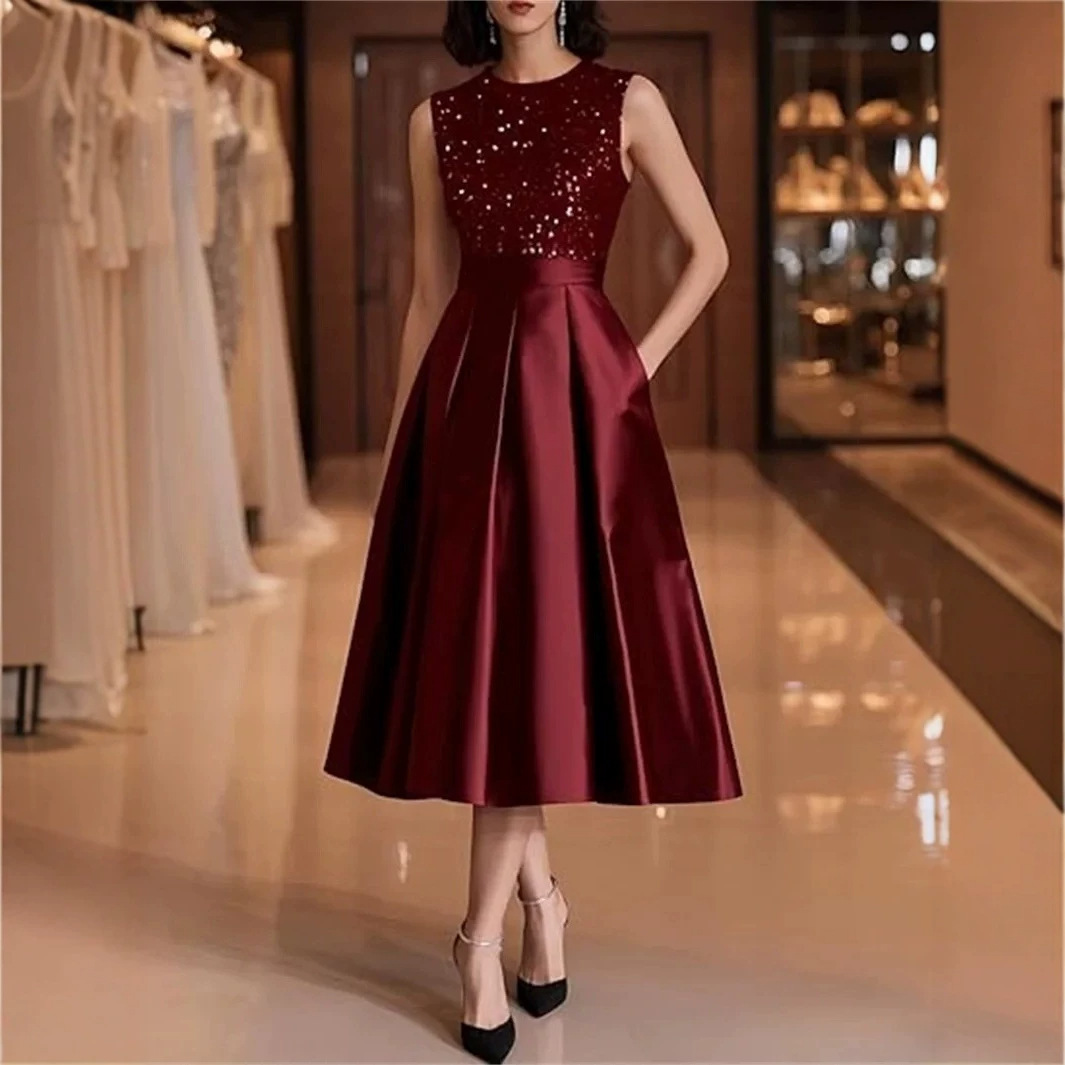 Gaun Midi Satin Payet Burgundy - Midi Dress ulasan dan harga