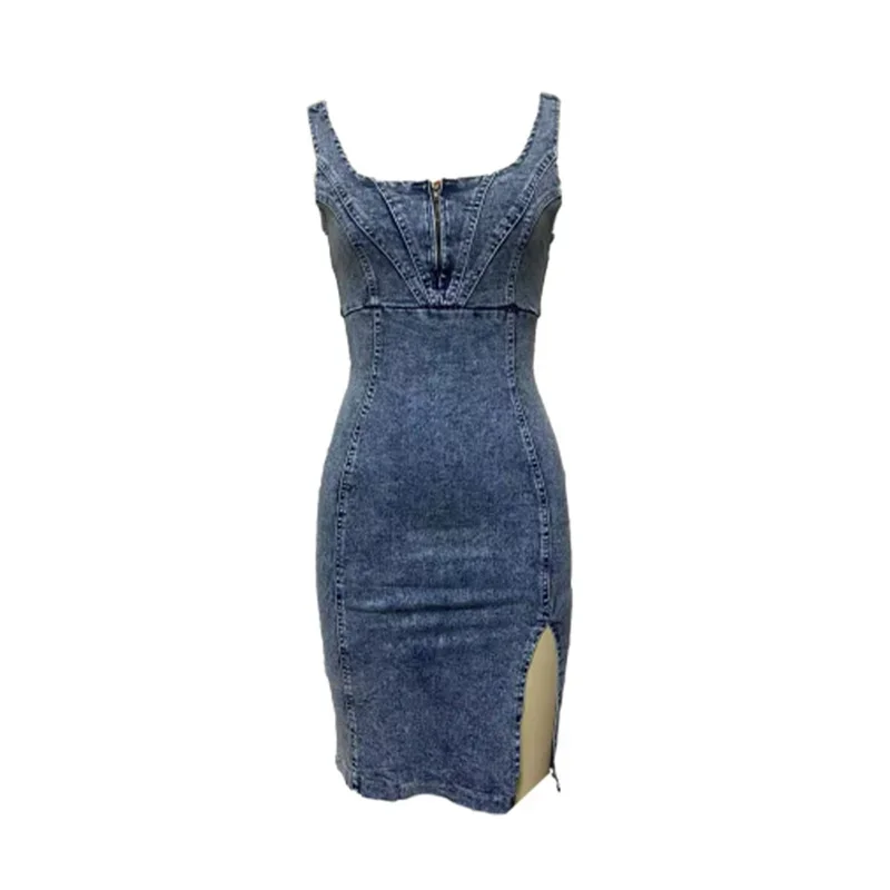 Gaun Denim Slim Fit Vintage Mo - Midi Dress ulasan dan harga
