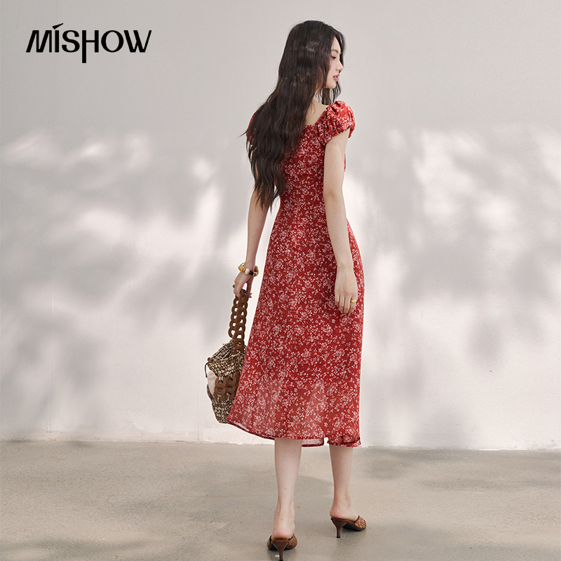 Gaun Midi Sifon Bunga Merah Vi - Women'S Red Formal Wear ulasan dan harga