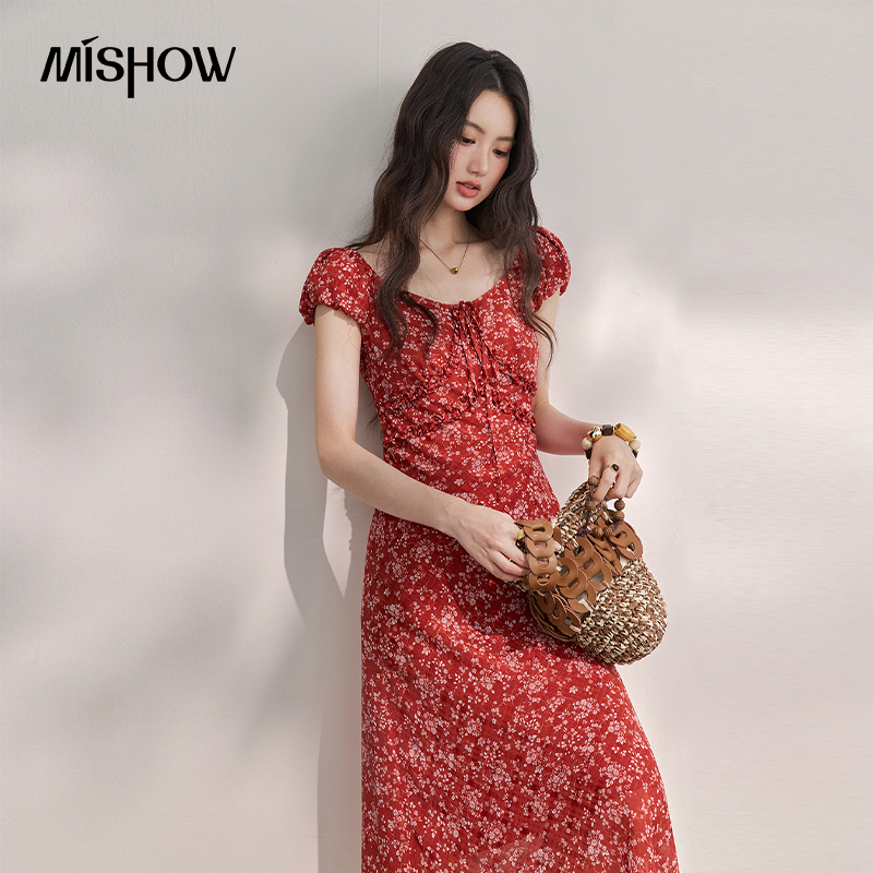Gaun Midi Sifon Bunga Merah Vi - Women'S Red Formal Wear ulasan dan harga