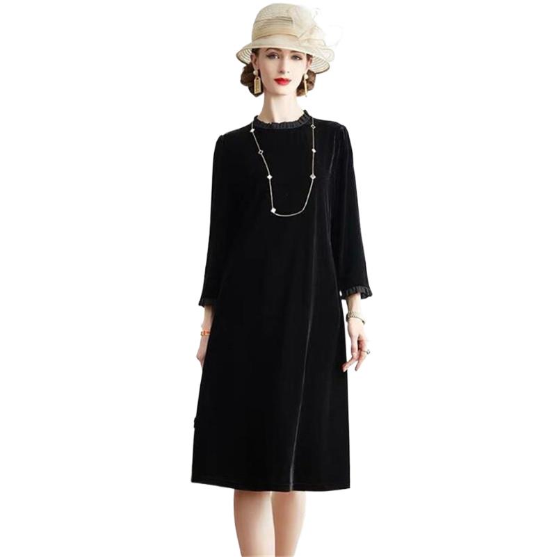 Gaun Beludru A-Line Wanita Mus - Midi Dress ulasan dan harga