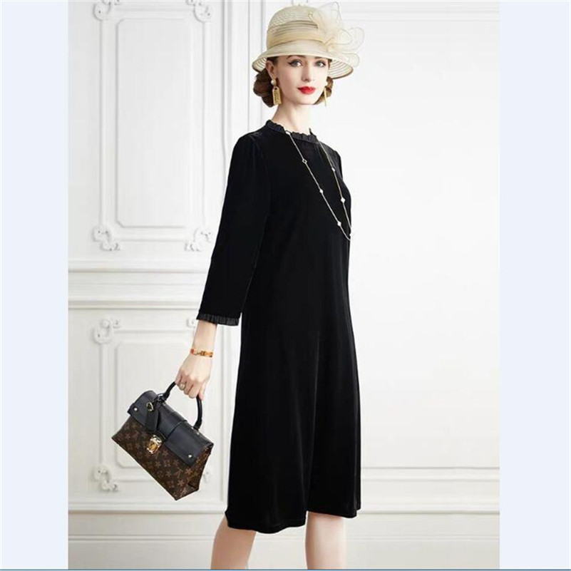 Gaun Beludru A-Line Wanita Mus - Midi Dress ulasan dan harga