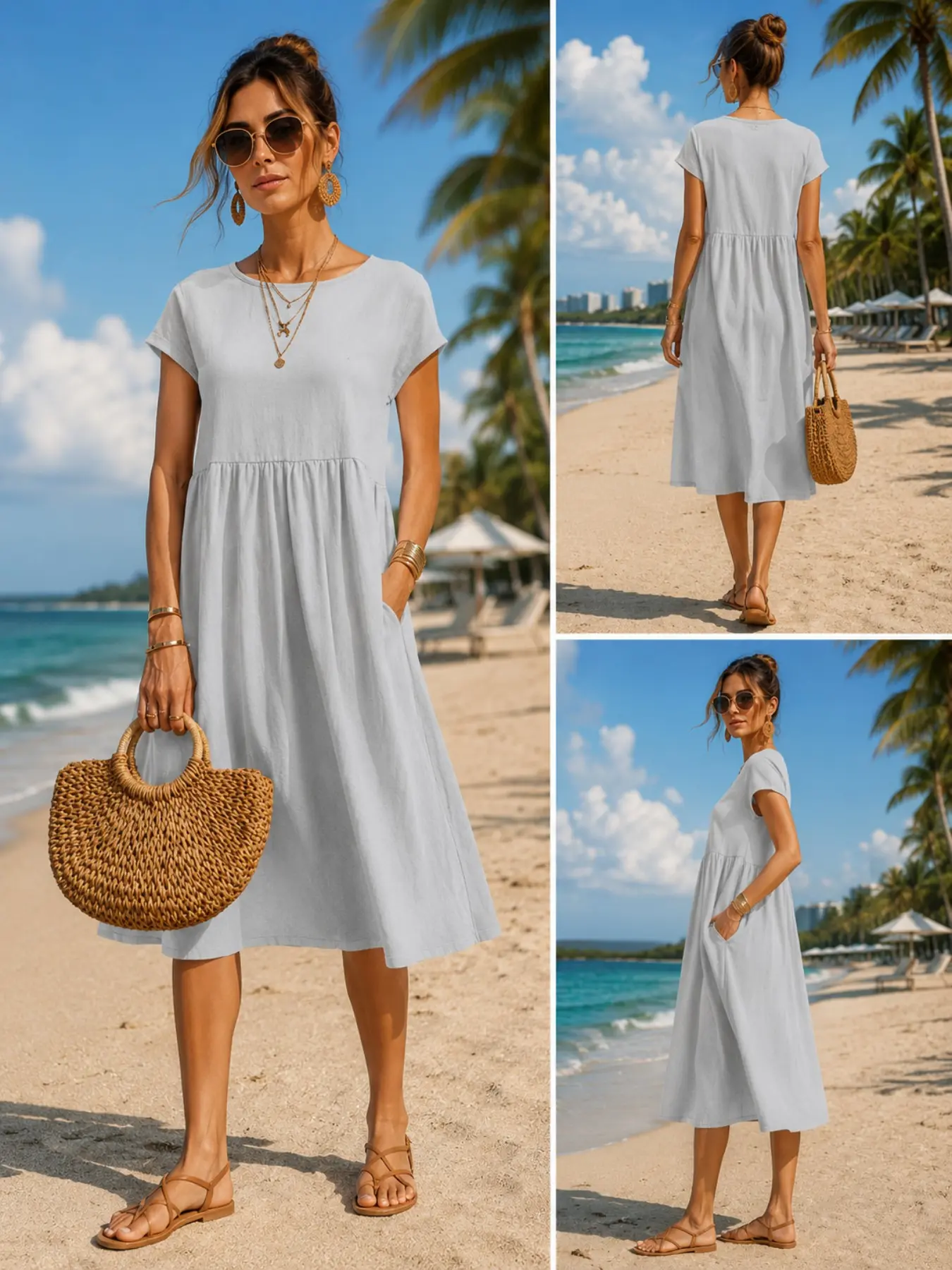 Gaun Midi Kasual Wanita dengan - Midi Dress ulasan dan harga