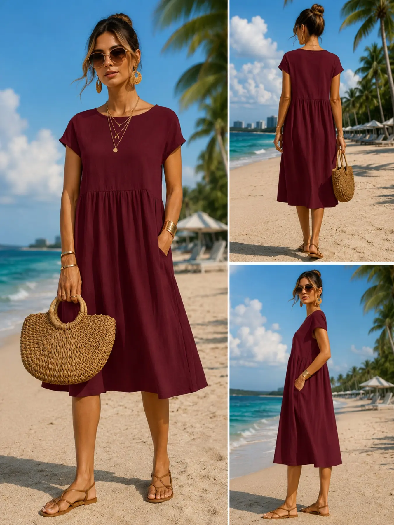 Gaun Midi Kasual Wanita dengan - Midi Dress ulasan dan harga